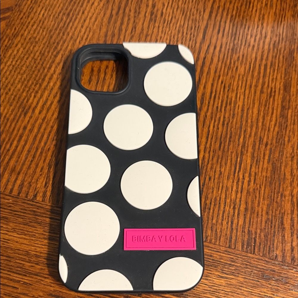 Bimbaylola Black & White Polka Dot Phone Case with Pink Logo Accent